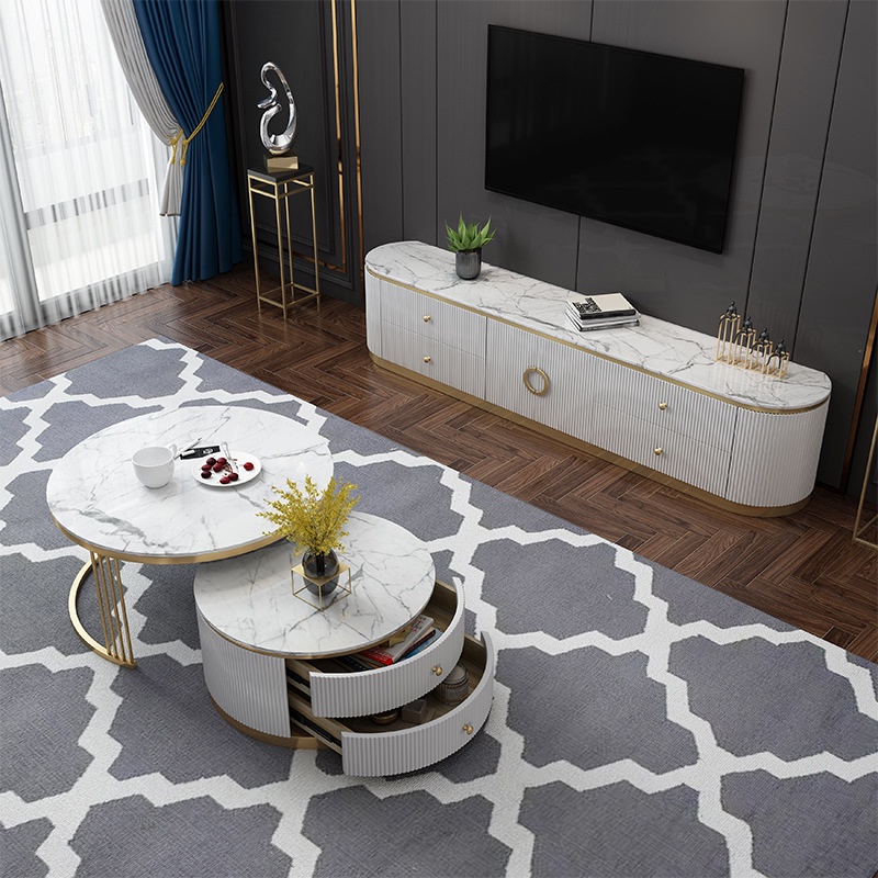 Bộ bàn trà FUNHOUSE hai ngăn kéo, bàn sofa  mặt đá, nội thất phòng khách hiện phong cách bắc âu - Bảo hành 12 tháng