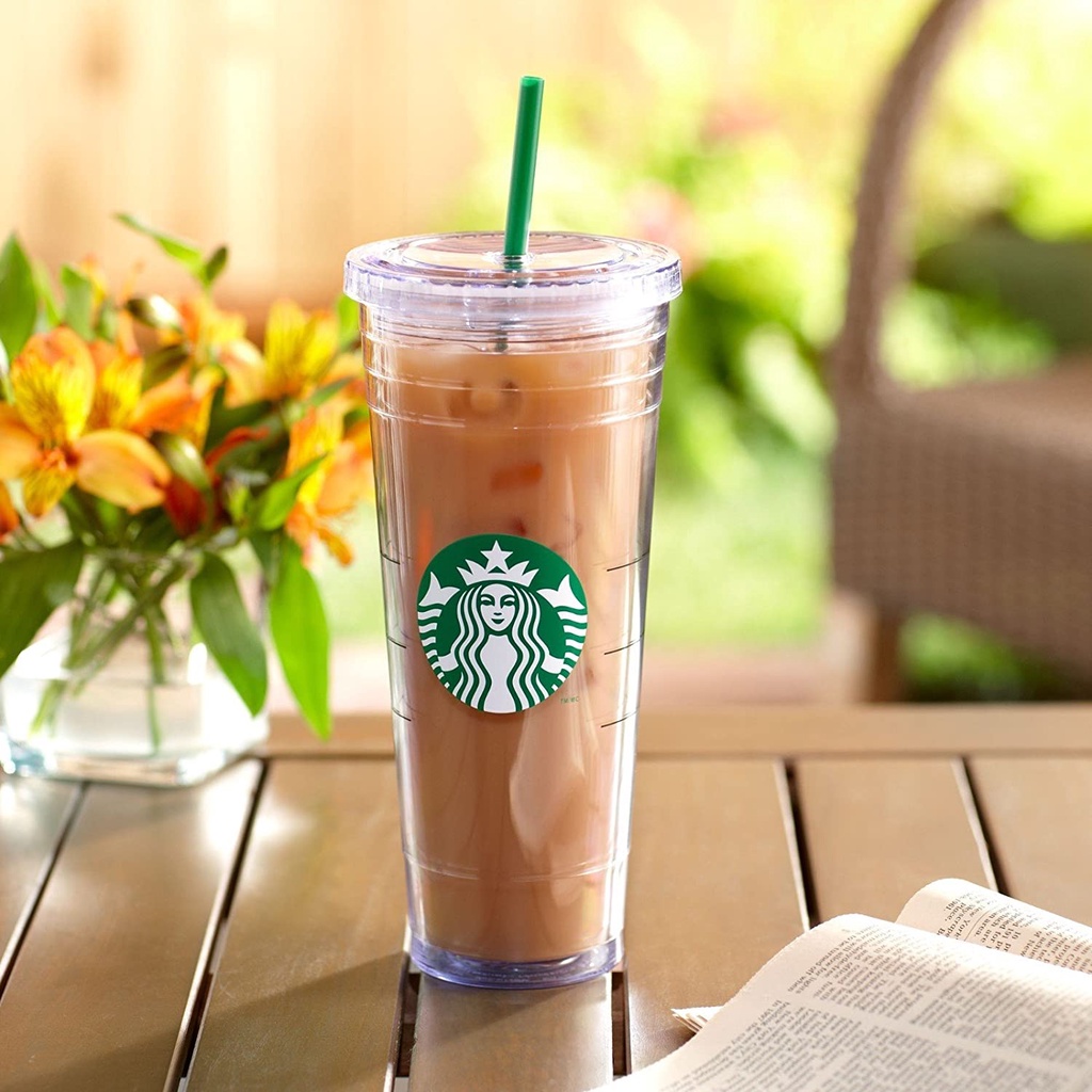 STARBUCKS Ly uống nước trong suốt có nắp đậy dung tích 473ml , 710ml