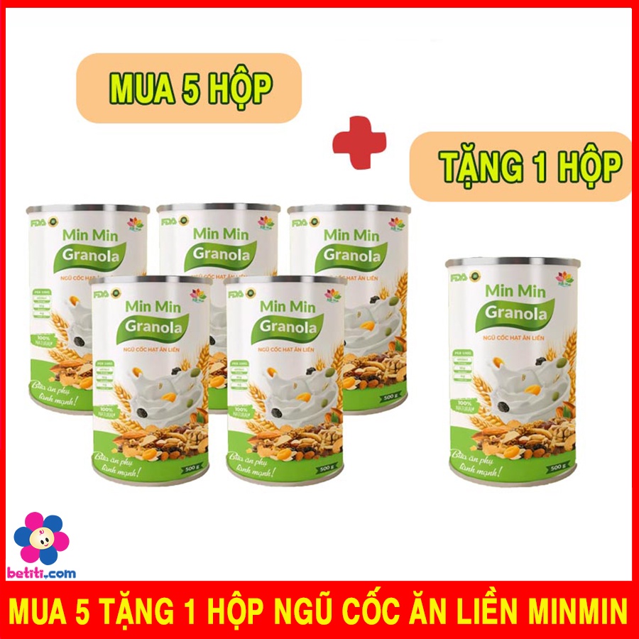 [MUA 5 TẶNG 1] Hộp Granola Ngũ Cốc Ăn Liền Nguyên Hạt MinMin 500gr Chuẩn Organic Min Min