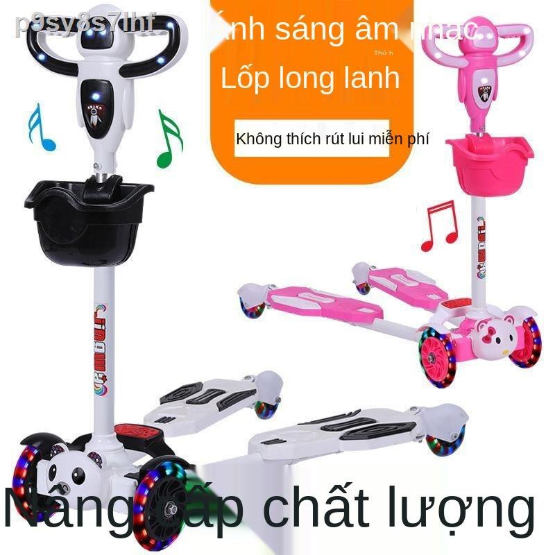 Xe trượt Scooter trẻ em từ 2-6-7 tuổi có thể nâng đạp ếch bốn bánh nhấp nháy nhạc cho bé