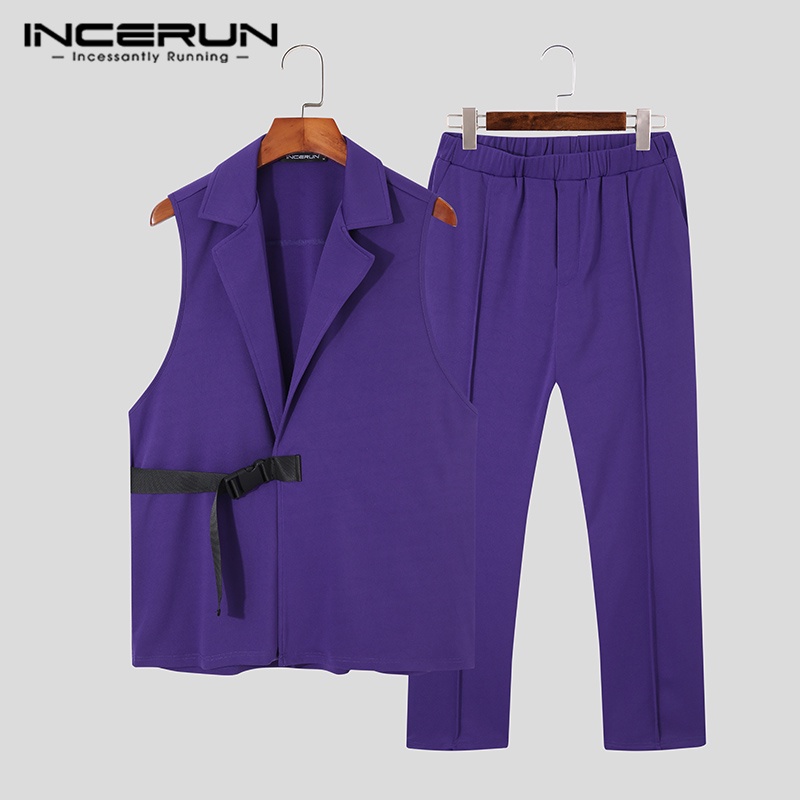 Set áo vest không tay + quần dài INCERUN 3 màu thời trang cho nam