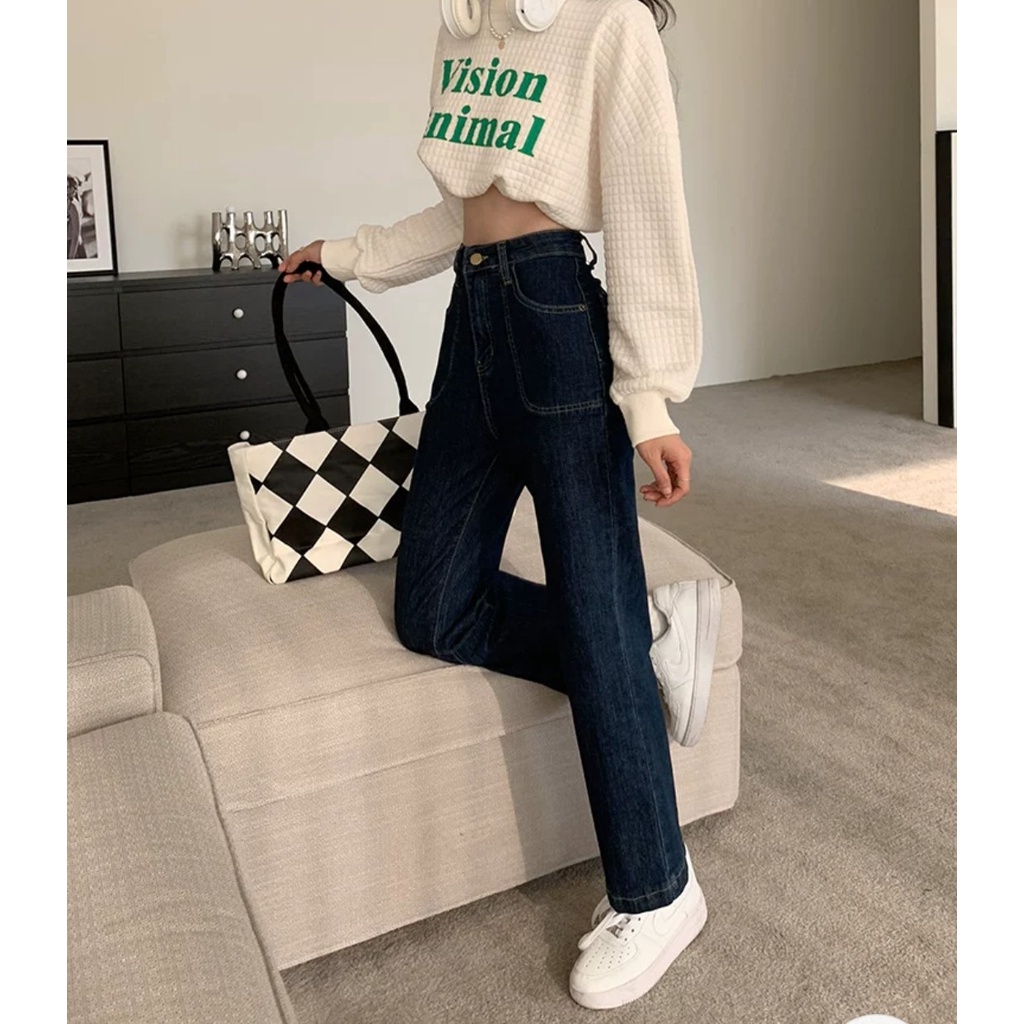 Quần jean bò ống rộng suông xuông nữ jeans cạp cao phong cách Hàn Quốc sành điệu style năm 2022 SKShop22 | BigBuy360 - bigbuy360.vn