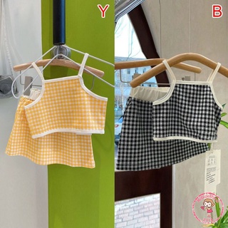 Set áo thun ngắn tay và đầm yếm caro phong cách hàn quốc cho bé gái