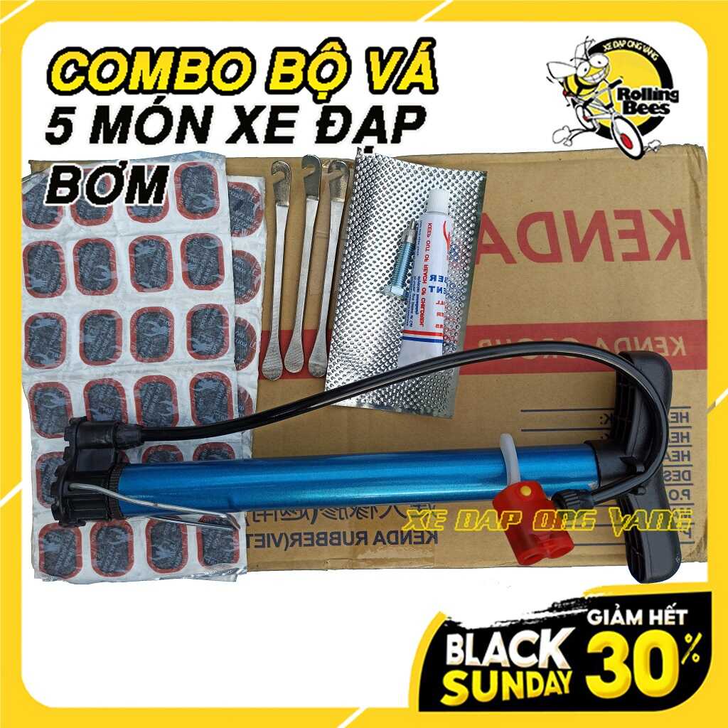 Bộ Vá Xe Đạp 5 Món. Bộ Vá xe Đạp + Bơm Tay Mini Siêu Nhỏ