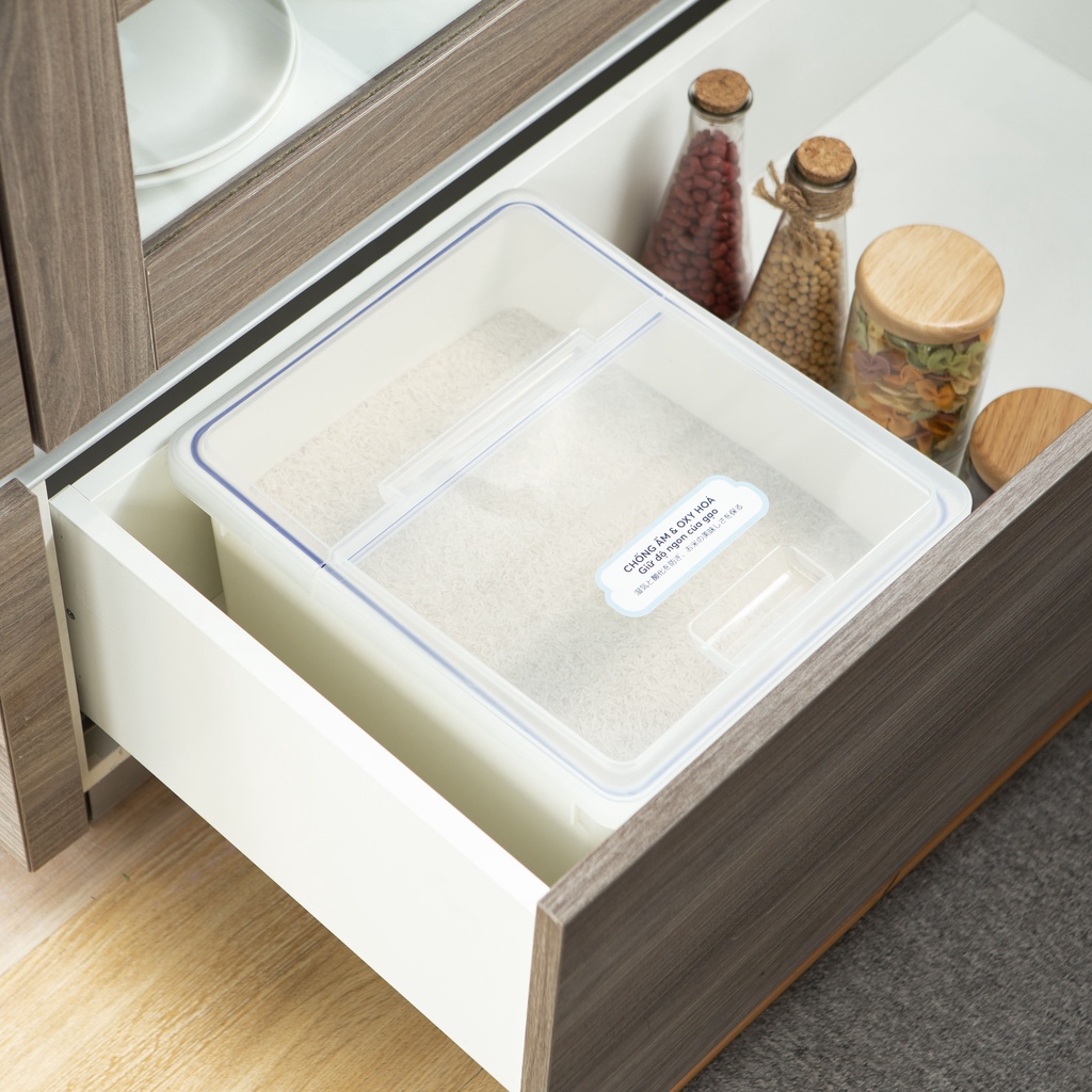 Thùng Nhựa Đựng Gạo INOCHI SENDAI 12kg Đa Năng Kèm Cốc Đong Chia Vạch - Hộp Đựng Gạo, Thực Phẩm Cao Cấp