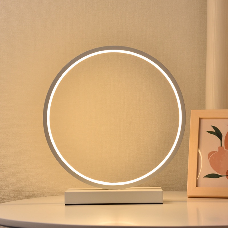Đèn Led Trắng Hình Tròn Đế Vuông để bàn phong cách bắc âu ( có thể đặt tượng trên đế đèn )