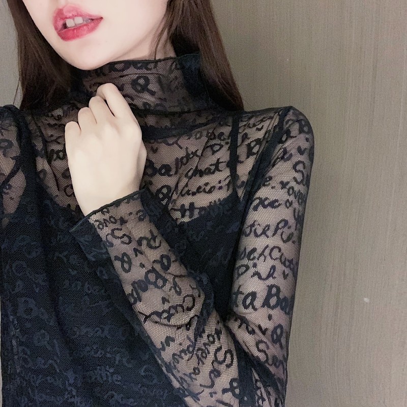 Áo lưới ren mỏng tay dài cổ tròn thời trang cho nữ MS257