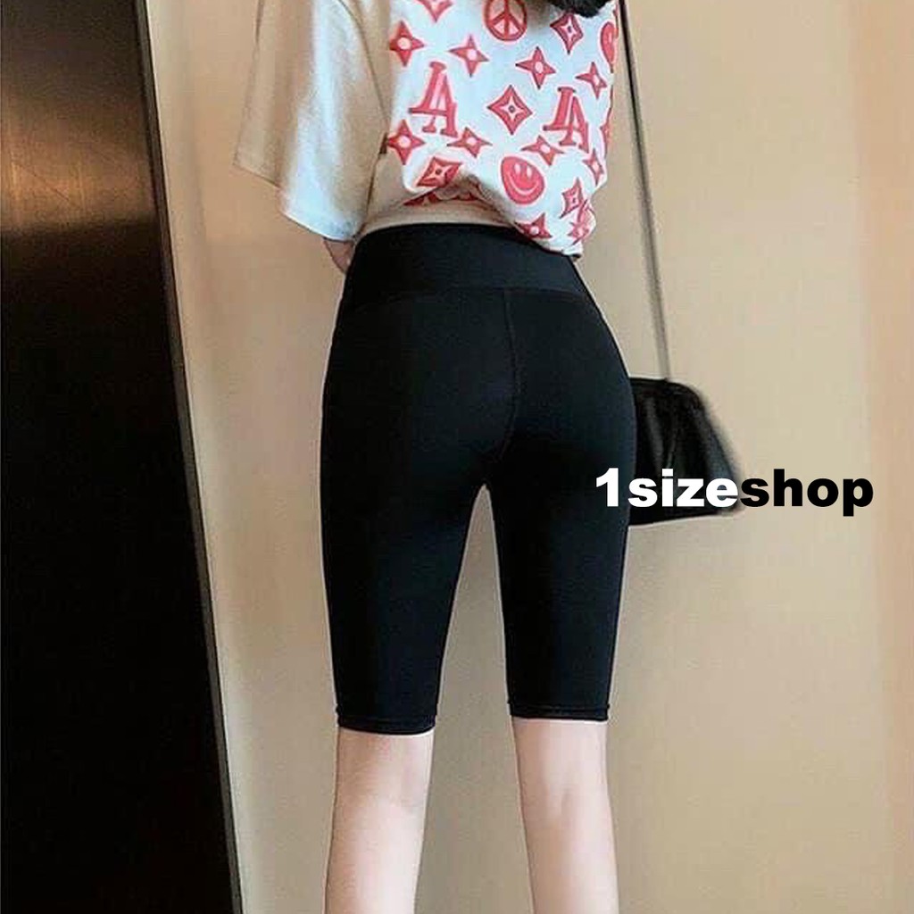 Quần legging lửng nữ cạp cao co giãn 4 chiều nâng mông (màu đen) 1sizeshop