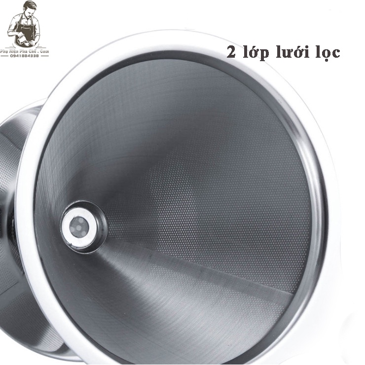 Phễu Pha Cà Phê Inox SUS304 Không Cần Giấy Lọc Có Đế Loại Lớn