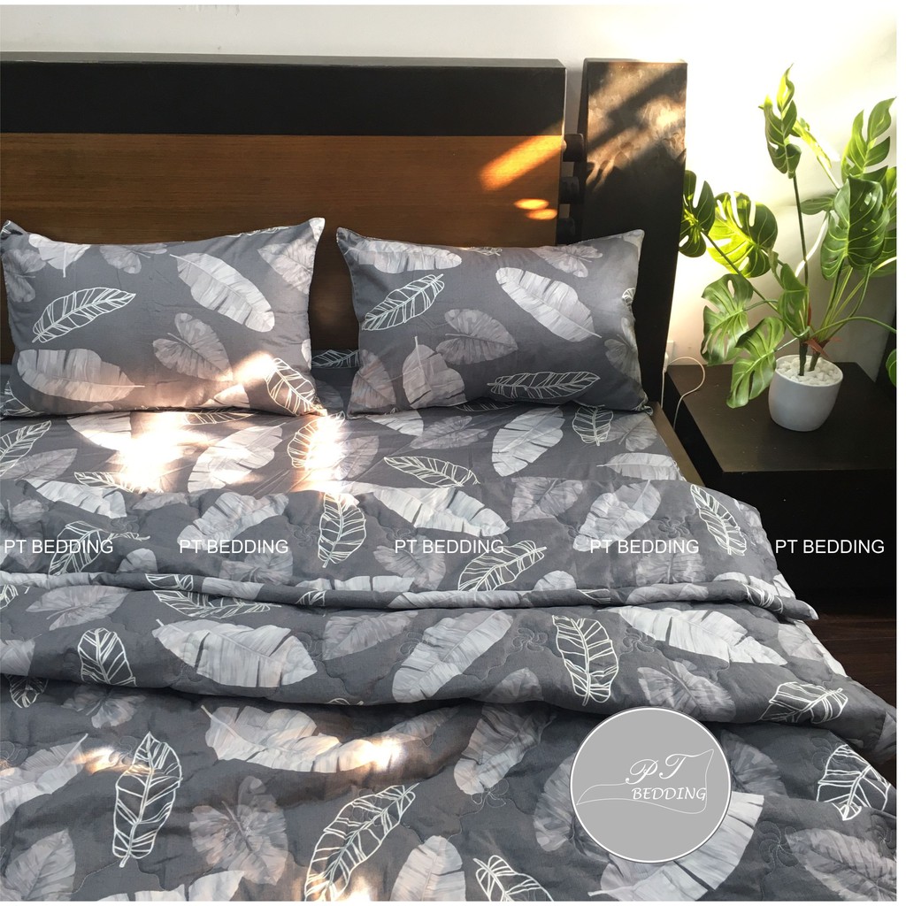 GA(DRAP) COTTON SATIN LỤA HÀN QUỐC PT BEDDING - MẪU LÁ CHUỐI XÁM