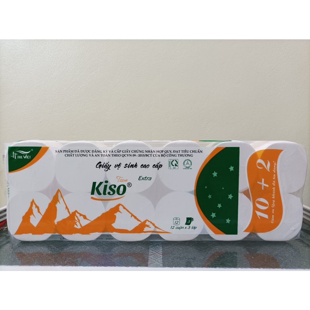 1,7kg Giấy vệ sinh Kiso 12 cuộn 3 lớp siêu dai