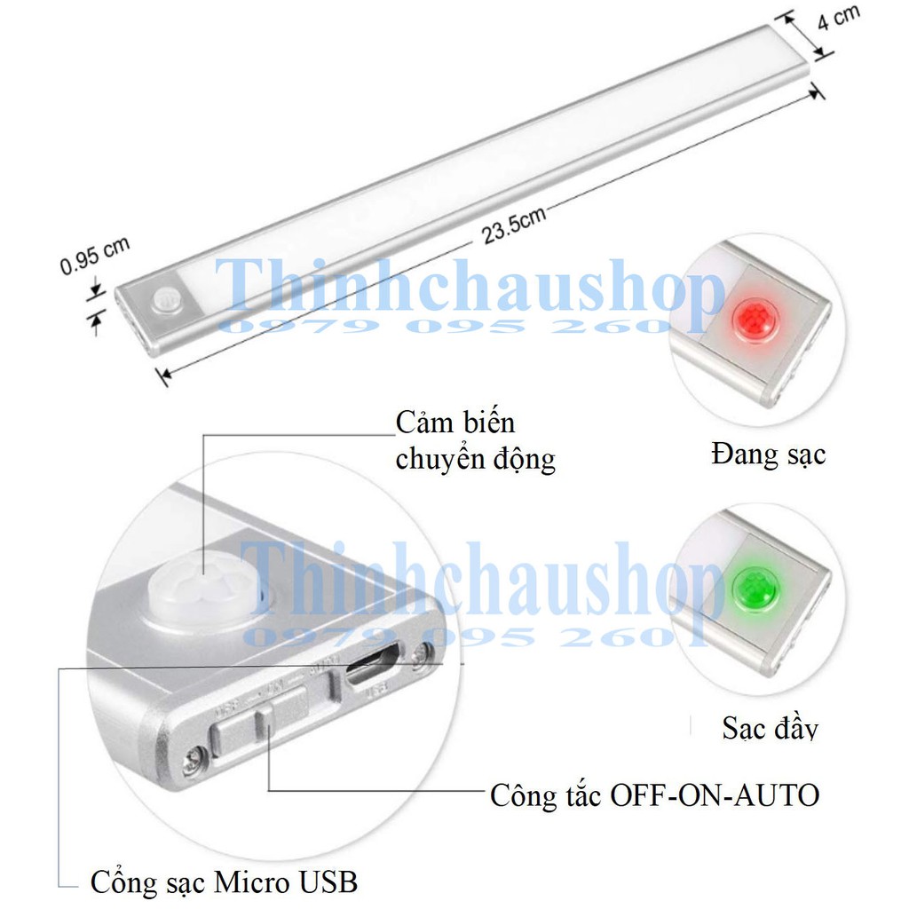 Đèn LED cảm ứng gắn tủ quần áo , tủ chén ,tự động sáng , tích hợp pin sạc