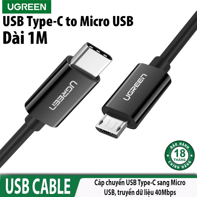Cáp USB Type-C sang Micro USB Cao Cấp Ugreen 50444 Chính Hãng US243 màu đen