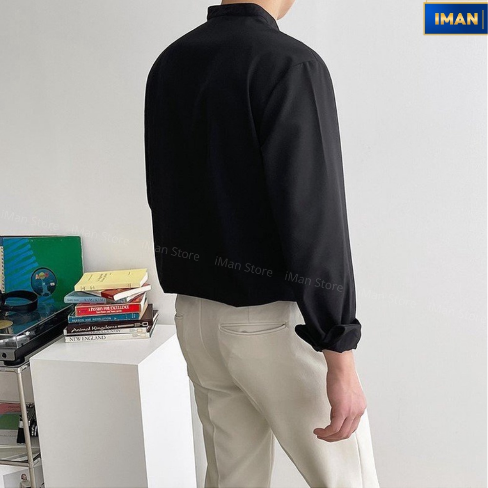 Sơ Mi Nam Cổ Tàu - Cổ Chữ V Hàn Quốc form Rộng Unisex, Áo Sơ Mi Nam Nữ Dài Tay iManlux