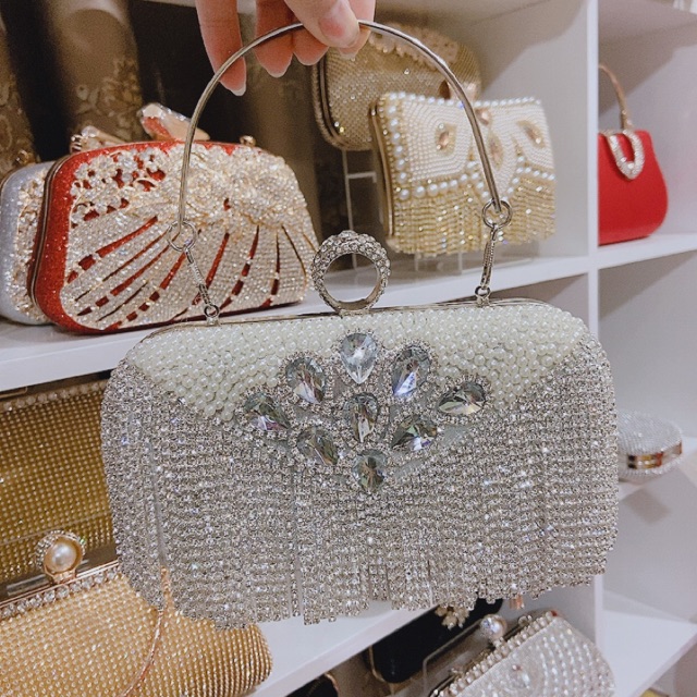 Ví nữ đi tiệc Clutch tua rua đá xỏ ngón TAS9