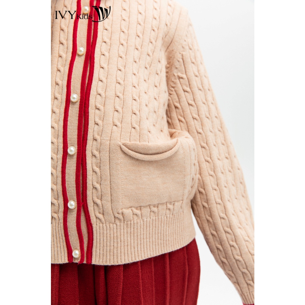 Áo cardigan len đính nơ bé gái IVY moda MS 77G0783