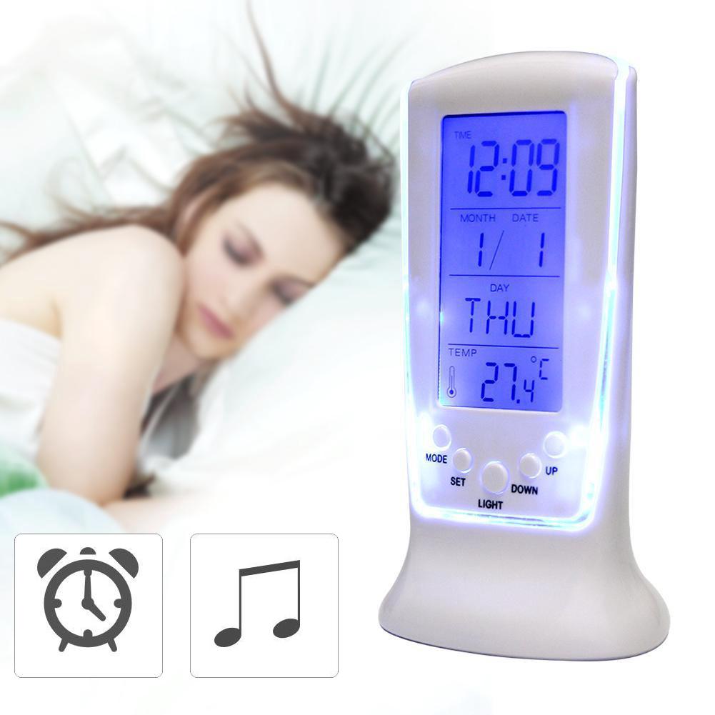 Đồng hồ báo thức điện tử để bàn có đèn LED và màn hình LCD đa năng