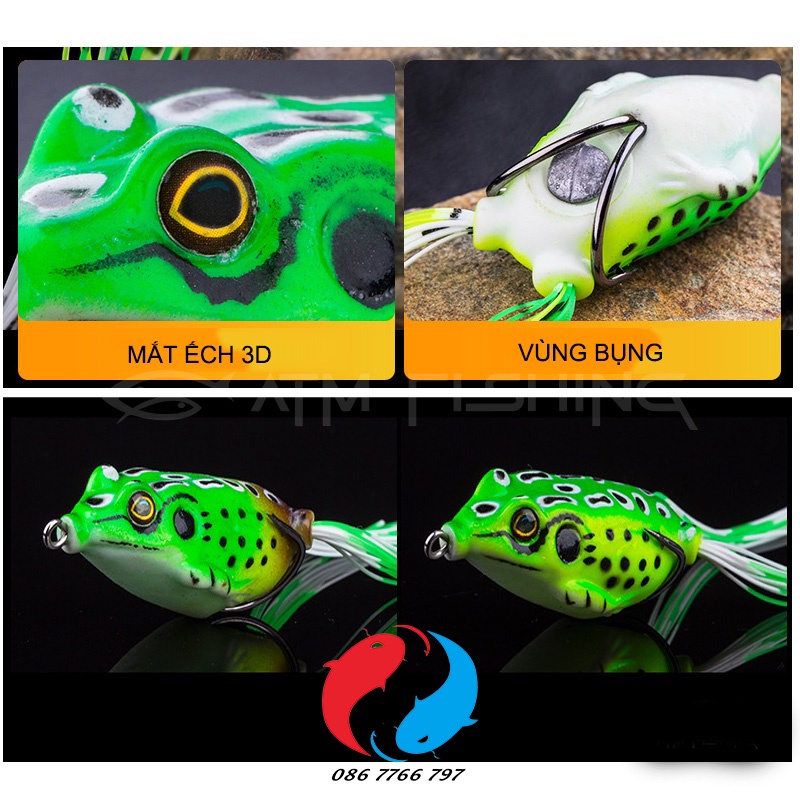 Mồi Câu Lure - Mồi GIả Nhái Hơi Câu Lure Cá Quả - Nhái Hơi Nhái Nhảy 3D - KhoaHuyen Fishing