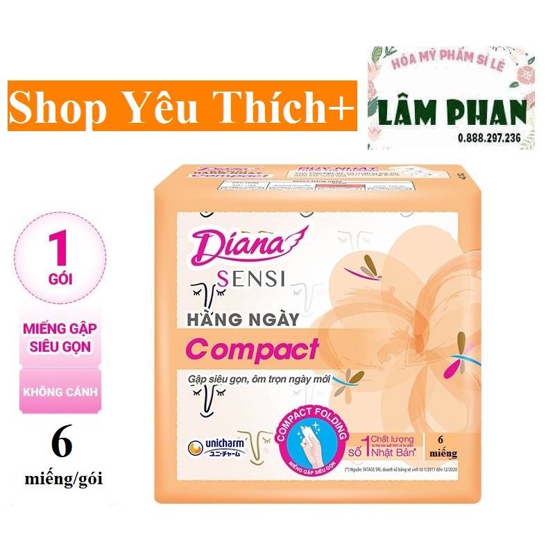 {Chỉ 500đ/miếng} - Gói 6 miếng Băng vệ sinh Diana hàng ngày 15,5cm DATE 2026
