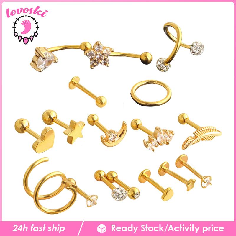 Set 17 Khuyên Mũi Thép Không Gỉ Cá Tính