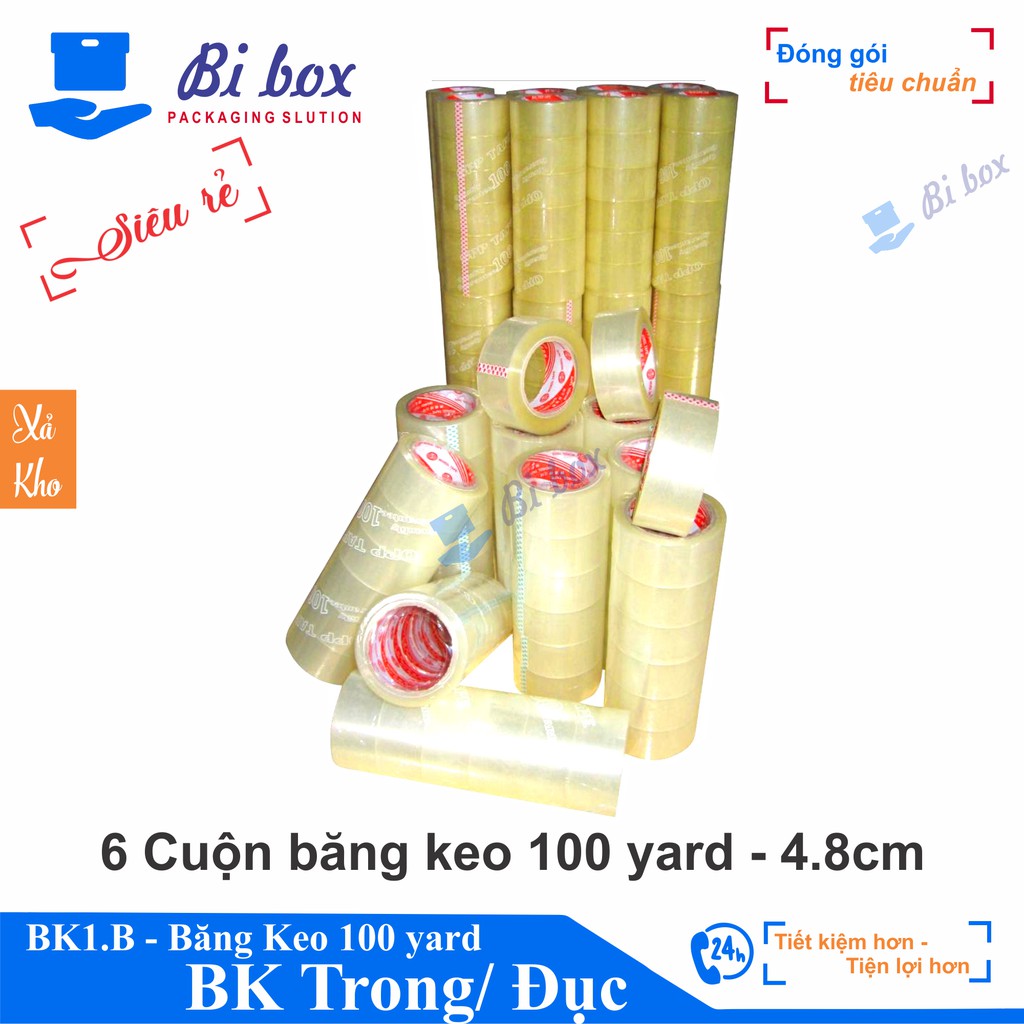 6 Cuộn băng keo đóng thùng hộp carton 100 yard