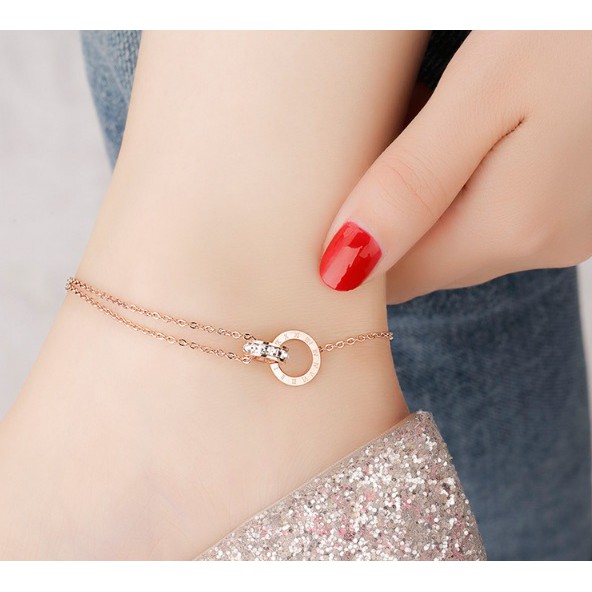 Lắc chân nữ thời trang la mã lồng đá zircon TT944