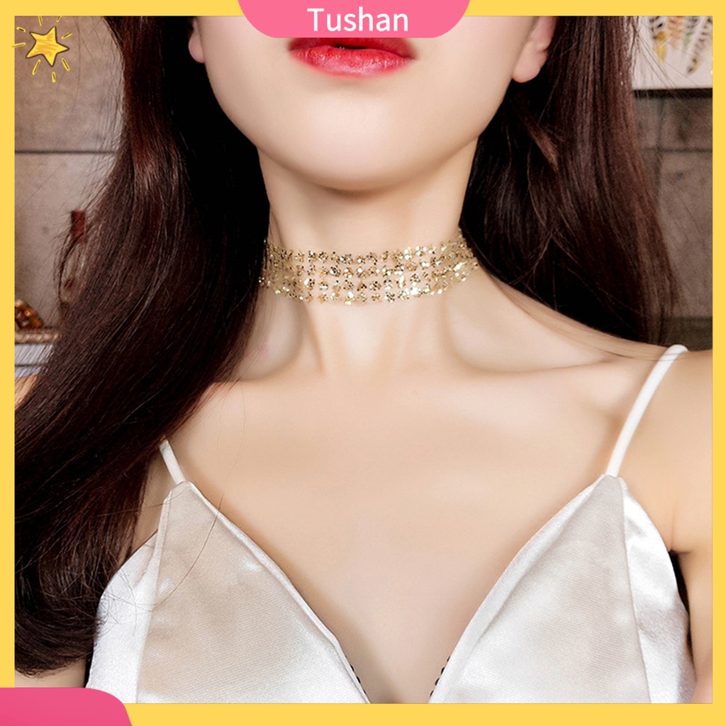 Vòng cổ choker đính kim tuyến lấp lánh cho nữ