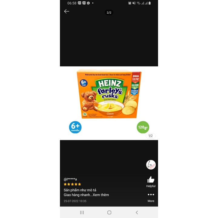 Bánh Quy Ăn Dặm HEINZ FARLEY'S CAM 120g cho bé từ 6 tháng tuổi (T12/2023)