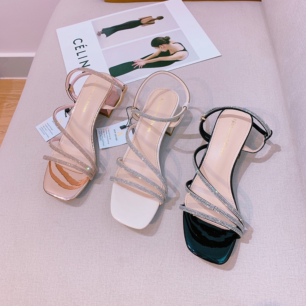 Giày xăng đan Sandal quai cườm gót vuông đế cao QUẢNG CHÂU SD2027