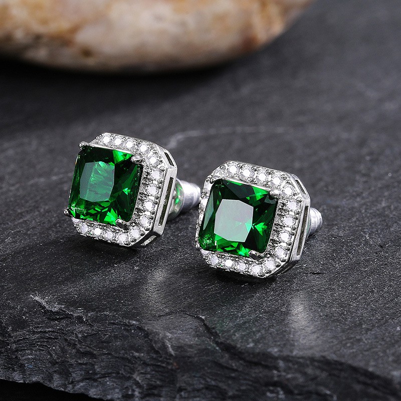 Bông tai đính đá zircon nhiều màu hình vuông toàn diện cho nữ
