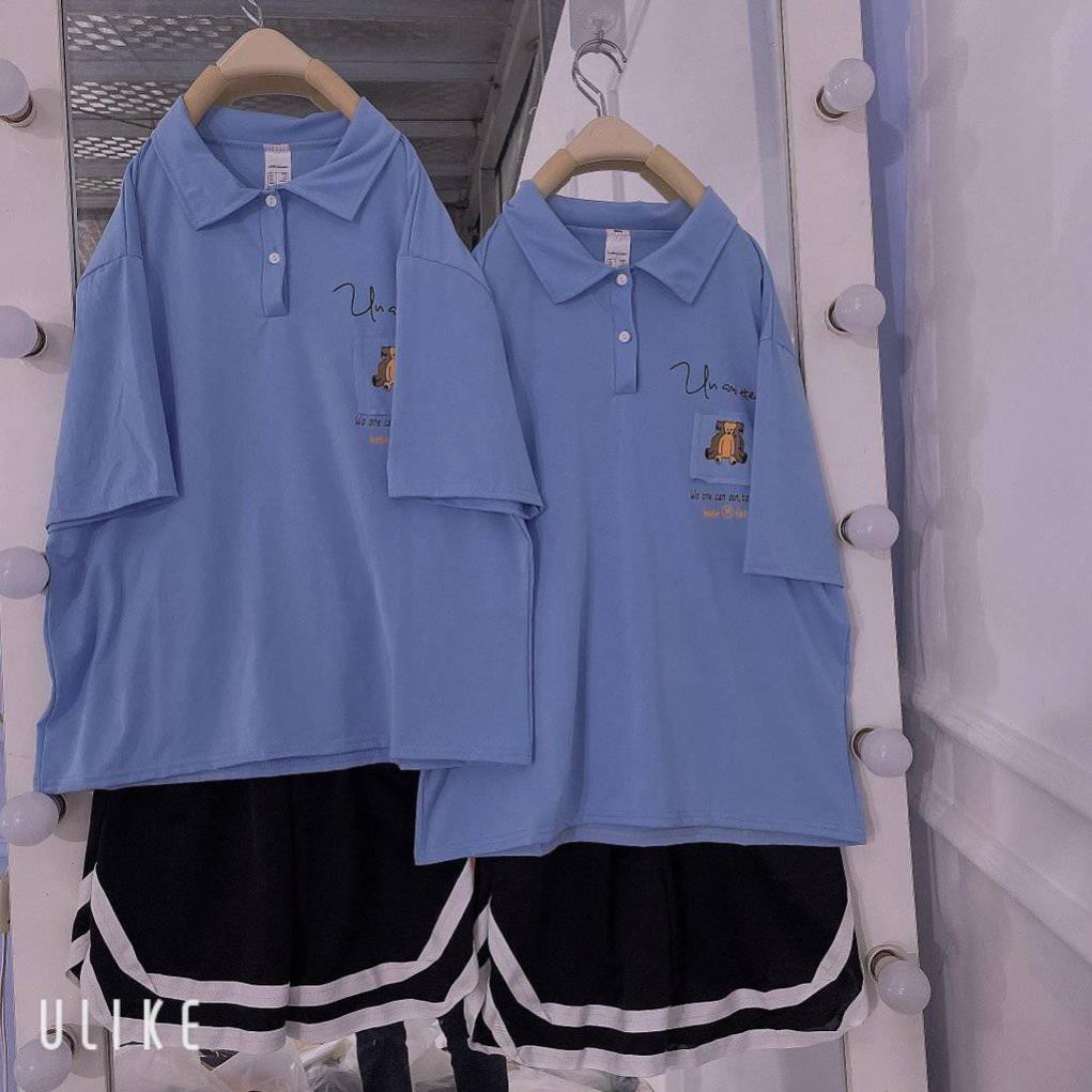 Áo thun POLO nữ tay lỡ có cổ phông form rộng freesize unisex mặc đi học, cặp, nhóm, lớp in hình DỄ THƯƠNG PL 06 ་