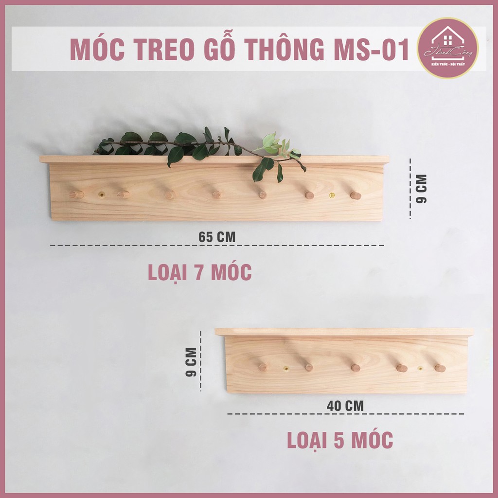 (Rẻ & Đẹp) Móc Treo, Móc Gỗ Treo Tường Kết Hợp Kệ Gỗ Thông Chắc Chắn.
