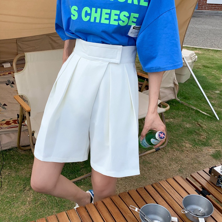 QKOOLE  Quần ngắn ống rộng Lưng Cao Phong Cách Hàn Quốc Cho Nữ
