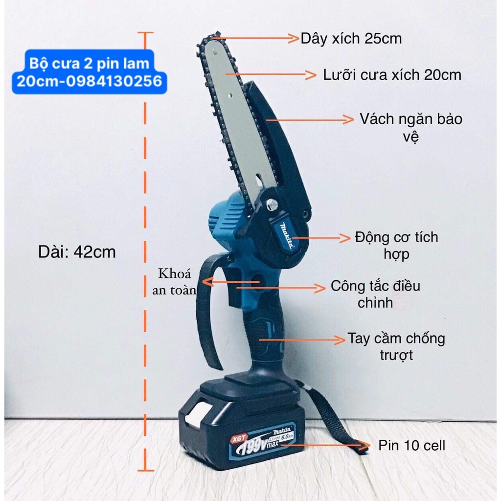 Máy cưa xích dùng pin cầm tay Hitachi 199V- Pin 10 cell - Lõi đồng