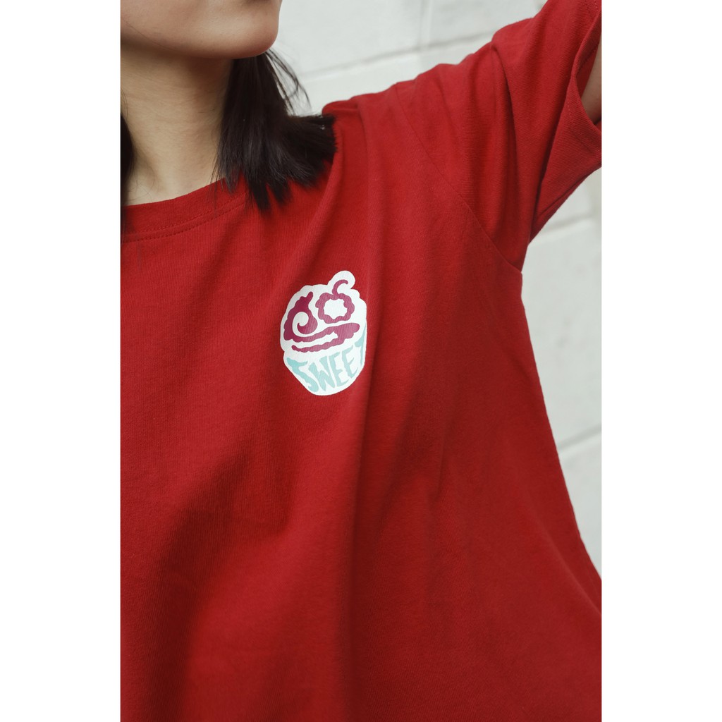 [Quà tặng] Áo thun ngắn tay in hình thời trang GAGO sweet cake print t-shirt màu đỏ GA3332