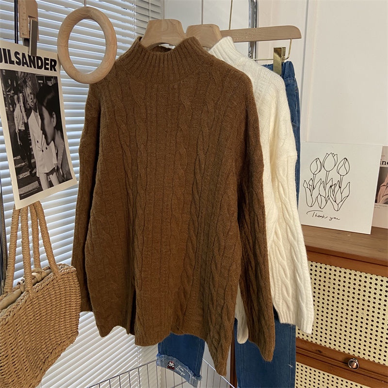 Áo Sweater Cổ Tròn Xẻ Tà Thời Trang Thu Đông Cho Nữ