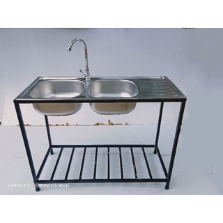 Chậu rửa  2hố  có đợt 45*105 cm ( sơn đen)