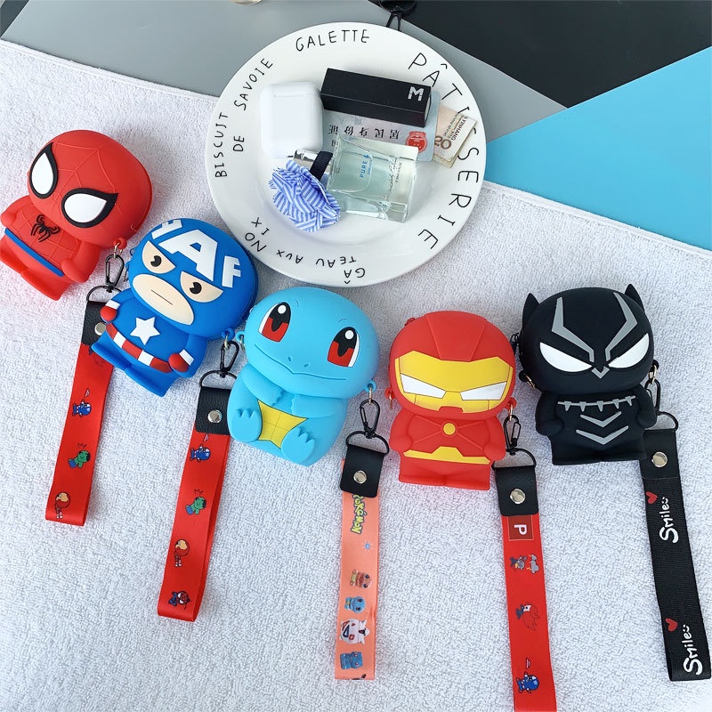 Ví Đựng Tiền Xu Bằng Silicon Họa Tiết Spiderman Iron man Kỳ Lân Dễ Thương