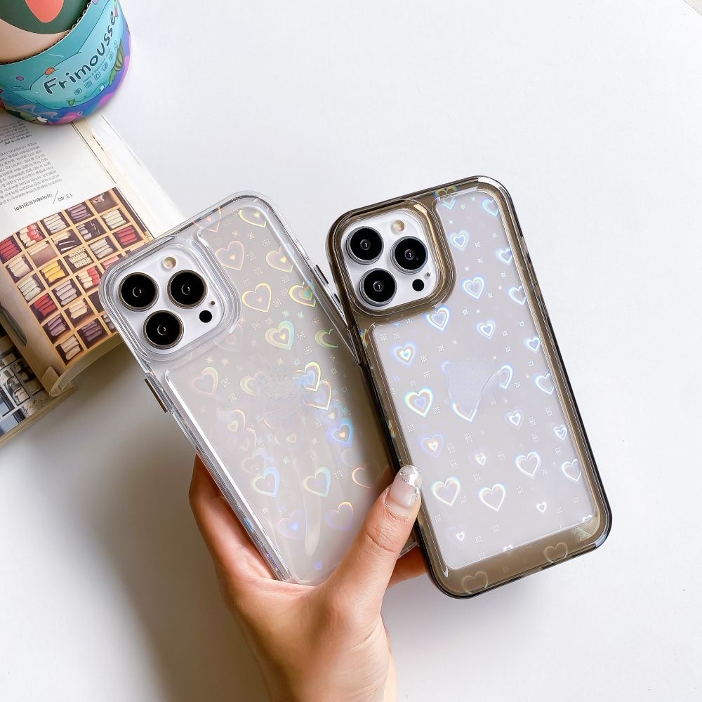 Ốp điện thoại trong suốt bảo vệ toàn diện cho for  iPhone 14 pro max 13 X XR XS max iPhone 7 8Plus 12 pro max 13 mini i11 13 Pro max trong suốt họa tiết trái tim 3d màu laser