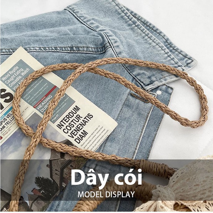Túi cói bán nguyệt thắt nơ ren