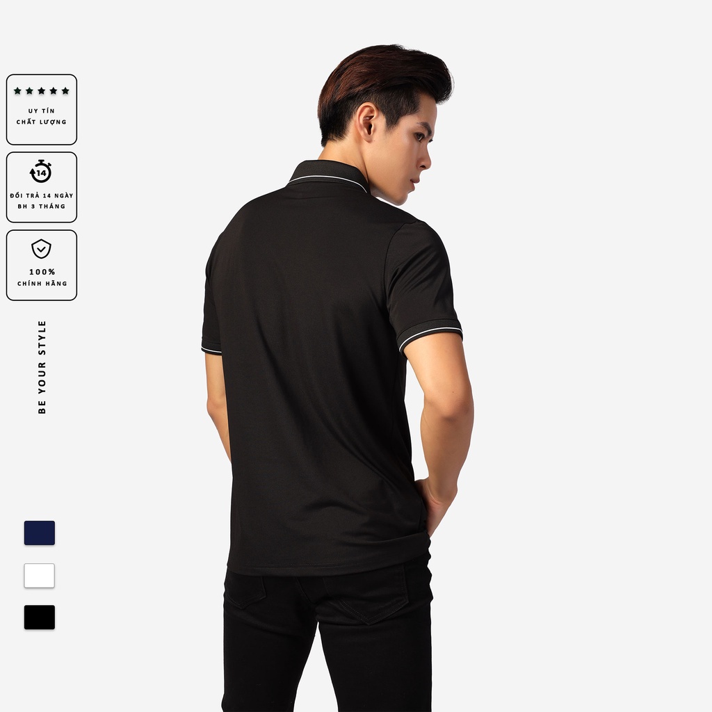 Áo thun polo nam coolmax siêu nhẹ PALAMO đen viền trắng chống UV phom regular fit | BigBuy360 - bigbuy360.vn