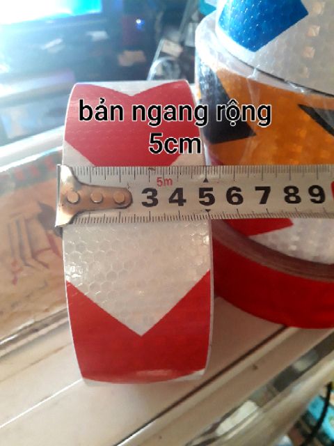 5 met decal phản quang các màu bản rộng 5cm, decan cảnh báo xe tải, máy công trình