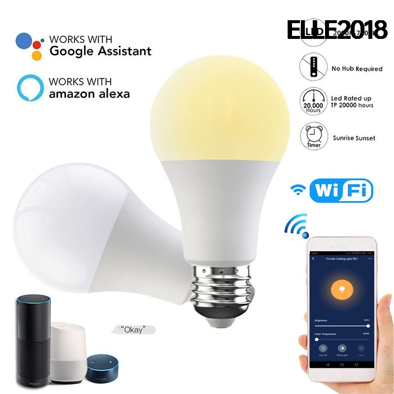 Cá Tuyết Thông Minh Wifi Bóng Đèn Mờ Bóng Đèn Tích Điện 15W Lạnh & Ấm Áp Điều Khiển Giọng Nói Làm Việc Với Alexa Google Nhà-ELLE