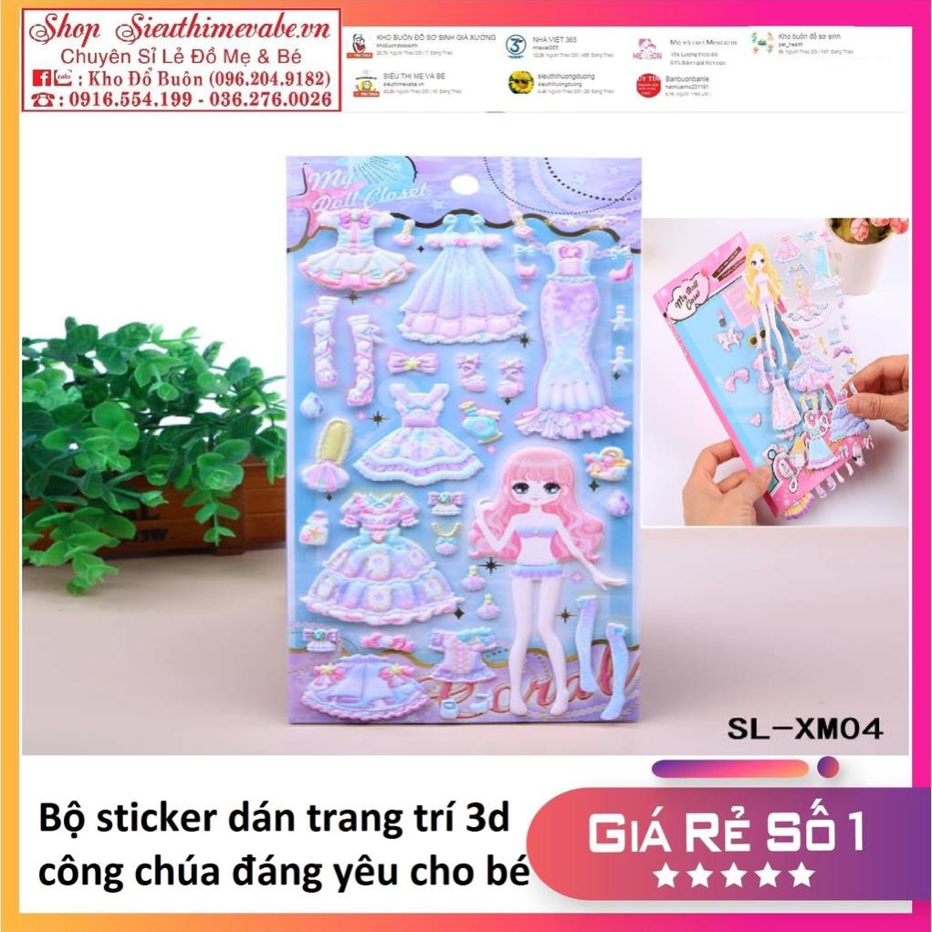 [Mã TOYJAN hoàn 20K xu đơn 50K] Bô sticker dán trang trí 3D công chúa đáng yêu cho bé