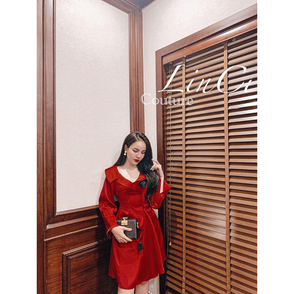 Váy liss dress đỏ, váy dáng ôm xòe nhẹ nhàng tiểu thư