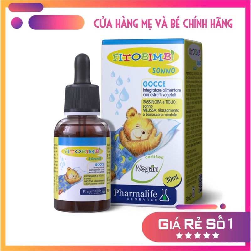 Thảo dược giúp bé ngủ ngon Fitobimbi Sonno chai 30ml, bé hết khóc đêm, giật mình, ngủ sâu giấc