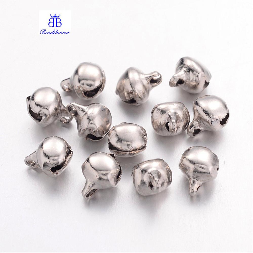 100 chiếc chuông sắt đẹp cho trang trí ngày giáng sinh màu bạch kim 8x6mm lỗ 1mm