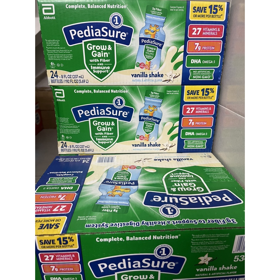 Thùng 24 lon Sữa nước Pediasure Grow Gain Prebiotic Fiber chất xơ vani 237ml