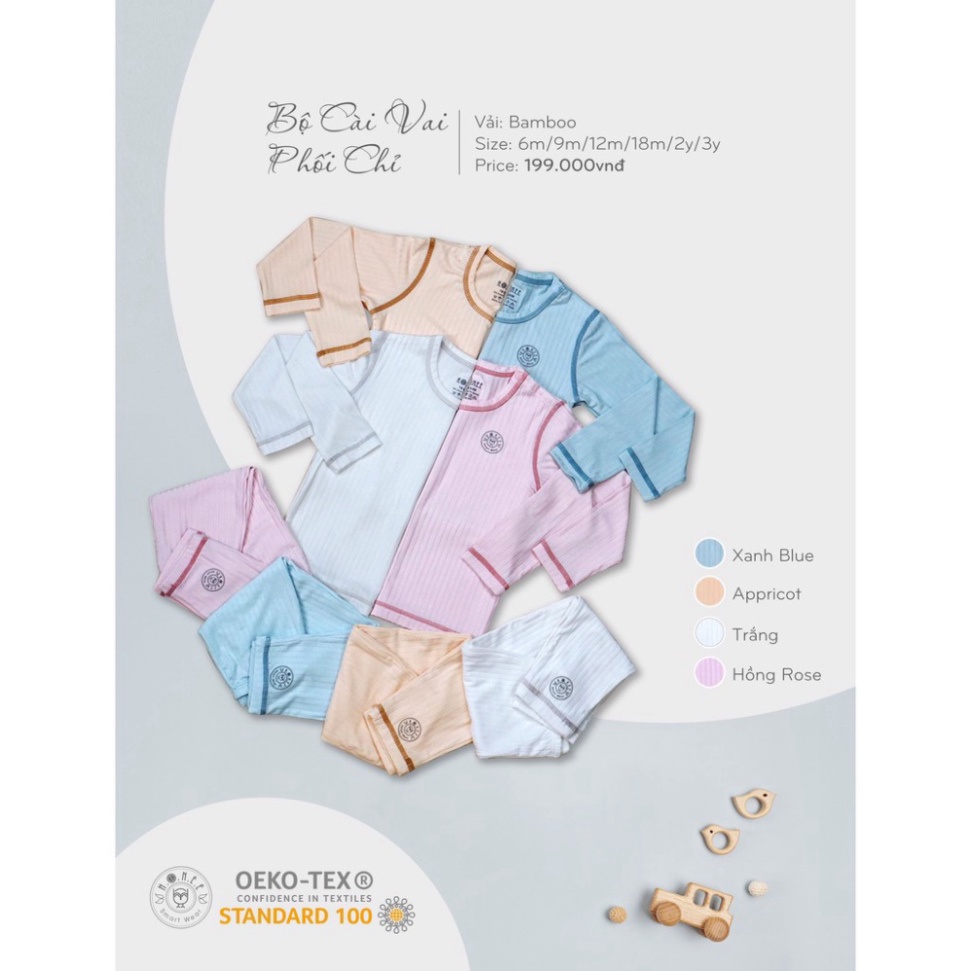 Bộ dài tay cài vai trẻ em hãng Hrnee vải sợi sồi cao cấp cổ tròn - BST HRNEE