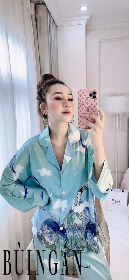 Bộ pijamma cô tiên xanh lụa satin cao cấp quảng châu | BigBuy360 - bigbuy360.vn